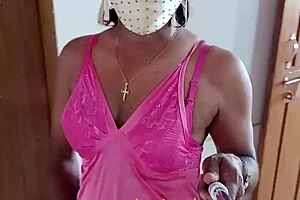 Indian sexy CD Lara Dsouza in pink satin nighty