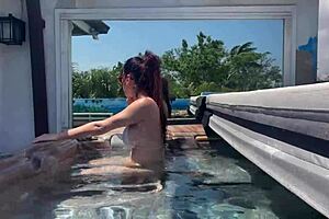 Italian big tits stepmom Artemisia Love enjoys solo time in Florida jacuzzi. She relaxes with shaved pussy outdoors.