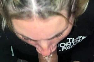 hey, this rich blonde slut gives a deepthroat blowjob to her black friend's big cock