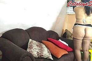 Another angle of this amazing milf posing in her sexy maid tiny 18+ costume, legs spread wide 😍