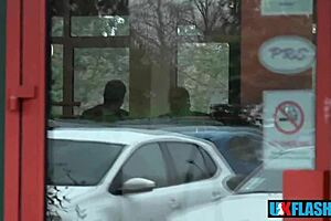 Can everyone see my shameless flashing outdoors? Bree Branning pisses publicly for UK-Flashers.