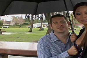 slut brunette takes huge cock deep in doggystyle on the bed with stockings and heels leading to facial cumshot and gaping asshole