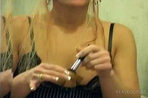 Husband toys and dominates his wife with extreme british lingerie.