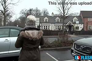 Can everyone see my shameless flashing outdoors? Bree Branning pisses publicly for UK-Flashers.