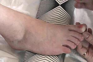 Bisexual lesbian mature beautiful blonde milf covers toes of young 18+ sexy brunette with red varnish on feet legs toes. Girl milf big ass girl doggystyle milf shaved pussy hairy girl old and young 18+ fetish.