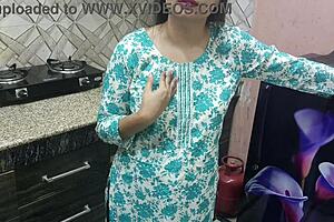 Indian stepmom seduces stepson in kitchen, fucks him doggystyle with big tits and ass.