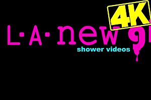 Picture-perfect blonde took a shower to refresh!