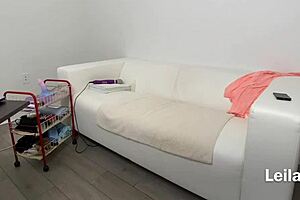 behind the scenes of cam show with petite milf masturbating solo using dildo on shaved pussy