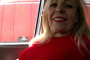 Blonde cougar receives intense fucking inside a European car