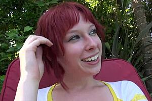 Hot redhead Zoey Nixon sucks cock deepthroat then gets fucked doggystyle in lingerie and heels