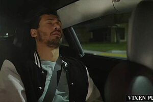 Blonde milf Alexis with big tits deepthroats college stud's cock in interracial blowjob until he cums on her