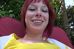 Hot redhead Zoey Nixon sucks cock deepthroat then gets fucked doggystyle in lingerie and heels