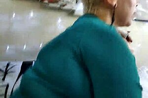 Adult girl sucks big cock from mature neighbor Aimee in stockings