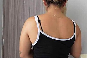 Colombian stepmother surprises her stepson in the room, sucking his big cock until he fucks her tight wet pussy missionary style and creampies inside.