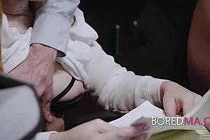 We're bored as milfs getting freeused in this office threesome with intense fucking