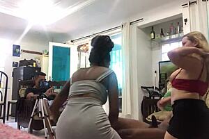 in a casual threesome scene, latina milf c odara teams up with melissa and aleczander for interracial group action