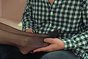 Give me that footjob with your feet on my cock then ride me cowgirl in stockings until I cum in your mouth