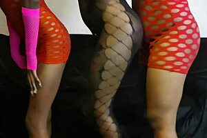 School's out and this skinny ebony girl with shaved pussy goes wild in a gangbang with couples.