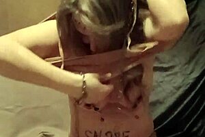 i'm your french maid slave, tying myself up with bondage for outdoor dildo masturbation