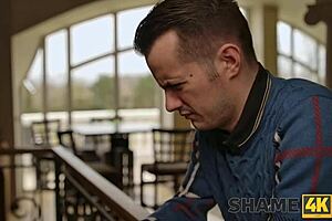 Shame4k shows brunette milf Xenia Nice caught and fucked by big young British cock on sofa 😏