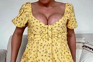 Brazilian babe dancing in dress and sunglasses, stripping panties seductively