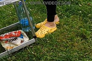 On vacation with stepmom, the brunette amateur compiled homemade outdoor fetish moments in the car.