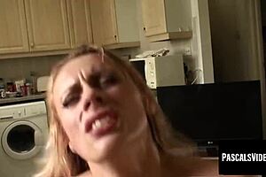 Uk chick rides cock really hard as submissive woman in bondage deepthroat cowgirl action with cum in mouth