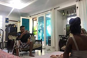 in a casual threesome scene, latina milf c odara teams up with melissa and aleczander for interracial group action