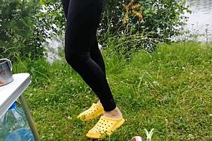 On vacation with stepmom, the brunette amateur compiled homemade outdoor fetish moments in the car.