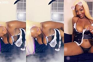 Ebony maid house cleaning in thong