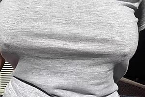 Horny stepmom Artemisia Love bounces big boobs in outdoor nipple session