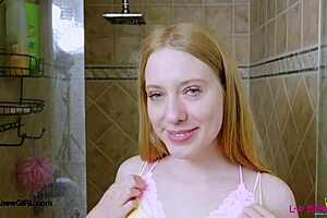 Bright-eyed blonde decided to take a refreshing shower after her long day. She enjoyed the warm water cascading down.