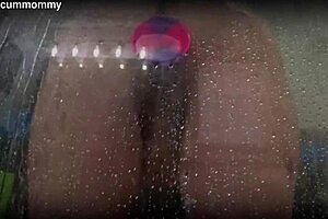 Spied on my chubby roommate using her new toy in the shower