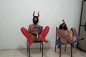 hey, we masked sluts get so horny spreading our vaginas with yummy dildos! 😈🍆