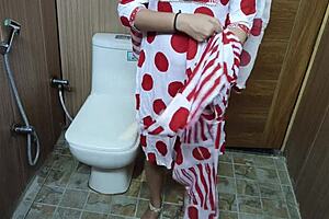 Hindi teen stepson sneaks up on stepmom changing clothes in toilet and she enjoys the deepthroat cowgirl ride with dirty talk.