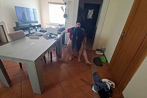 chubby white dude licks and fucks latina mom doggystyle on desk until creampie