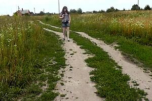 sexy milf frina pisses golden rain from car in nature wet pussy squirt