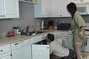 Brunette Cougar Charlee Chase Feels So Aroused Fucking The Plumber, Ending With Facial In Kitchen Lingerie Chaos