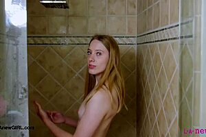 Bright-eyed blonde decided to take a refreshing shower after her long day. She enjoyed the warm water cascading down.