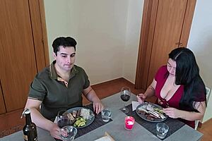 chubby white dude licks and fucks latina mom doggystyle on desk until creampie