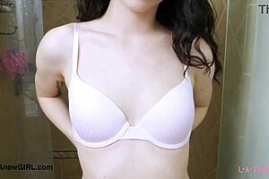 sexy brunette model decided to take a relaxing shower after her photoshoot session