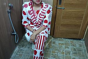 Hindi teen stepson sneaks up on stepmom changing clothes in toilet and she enjoys the deepthroat cowgirl ride with dirty talk.