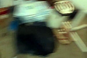 In the trailer park, blonde milf rides big black cock and gets cum on her big natural tits.