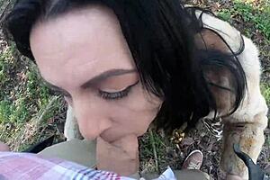 Cheating wife heads out fur-coat shopping with her husband's friend and ends up sucking his cock outdoors