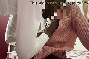 Teacher tricks student into passionate sex in bedroom. He fucks her hard with big cock in cowgirl.