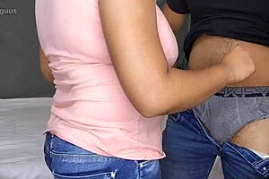 Lady tailor touches my dick then I fuck her and cum on her leg!