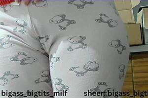 Milf's Oiled Big Ass And Cameltoe In Pajamas With Dildo