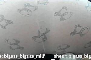 Milf's Oiled Big Ass And Cameltoe In Pajamas With Dildo