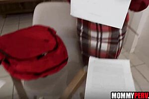 Stepmom rewarded him for good grades with blowjob and pov sex, young brunette mommy in taboo action.