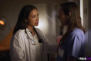 latina nurse vicki chase seduces brunette patient sinn sage in hospital with interracial lesbian ass licking